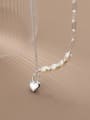 thumb 925 Sterling Silver Freshwater Pearl Heart Minimalist Asymmetric chain Necklace 0