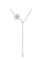 thumb 925 Sterling Silver Cubic Zirconia Flower Dainty Lariat Necklace 0