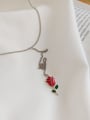 thumb 925 Sterling Silver Red Enamel Flower Cute Lariat Necklace 0
