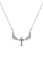 thumb 925 Sterling Silver Cubic Zirconia Wing Cross Vintage Necklace 2