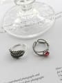 thumb S925 pure silver red zircon twist antique mouth plain silver ring 1