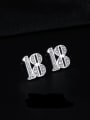 thumb 925 Sterling Silver Cubic Zirconia Number Minimalist Stud Earring 1