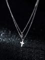 thumb 925 Sterling Silver Cubic Zirconia Cross Dainty Multi Strand Necklace 3