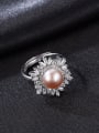 thumb 925 Sterling Silver Freshwater Pearl  Flower Trend Band Ring 2