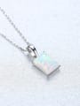 thumb 925 Sterling Silver Blue Opal simple Square Pendant Necklace 3