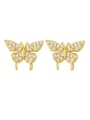 thumb Brass Cubic Zirconia Butterfly Minimalist Stud Earring 4
