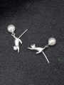 thumb 925 Sterling Silver Imitation Pearl Cat Vintage Drop Earring 0