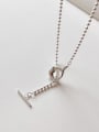 thumb 925 Sterling Silver Bead Chain Geometric Pendant Vintage Lariat Necklace 0
