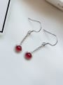 thumb 925 Sterling Silver Glass Bead Red Twisted Tassel Vintage Hook Earring 1