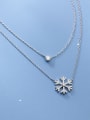 thumb 925 Sterling Silver Cubic Zirconia Flower Minimalist Multi Strand Necklace 0