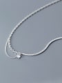 thumb 925 Sterling Silver Geometric Minimalist Asymmetric row drill double chain Necklace 3