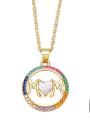 thumb Brass Cubic Zirconia Letter Vintage Round Pendant Necklace 2