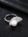 thumb 925 Sterling Silver Freshwater Pearl White Leaf Trend Band Ring 2