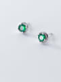 thumb 925 Sterling Silver Glass Stone Round Minimalist Stud Earring 2