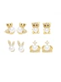 thumb Brass Imitation Pearl Crown Cute Stud Earring 0