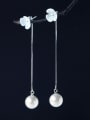 thumb 925 Sterling Silver Imitation Pearl Flower Minimalist Drop Earring 0