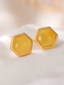 thumb 925 Sterling Silver Amber Hexagon Vintage Stud Earring 3