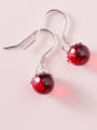 thumb 925 Sterling Silver  Red Ball Vintage Hook Earring 1