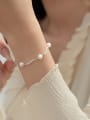 thumb 925 Sterling Silver Imitation Pearl Geometric Minimalist Link Bracelet 1