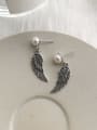 thumb 925 Sterling Silver Imitation Pearl White Leaf Vintage Drop Earring 0