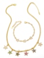 thumb Brass Cubic Zirconia Minimalist Pentagram  Bangle and Necklace Set 0