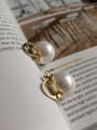 thumb 925 Sterling Silver Imitation Pearl Big Shell Pearl Small Gold Button Earring 1