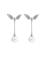 thumb 925 Sterling Silver Imitation Pearl Butterfly Vintage Drop Earring 0