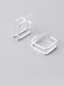 thumb 925 Sterling Silver Simple lines geometric square double layer Stud Earring 2