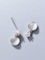 thumb 925 Sterling Silver Cats Eye Round Minimalist Drop Earring 1