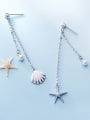 thumb 925 Sterling Silver Imitation Pearl  Starfish shell Trend Threader Earring 0