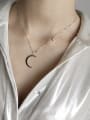 thumb 925 Sterling Silver Smooth Moon Star Diamond Necklace 1