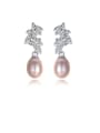 thumb 925 Sterling Silver Freshwater Pearl White Leaf Trend Drop Earring 0