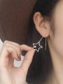 thumb 925 Sterling Silver Rhinestone Tassel Minimalist  Geometric star asymmetric Drop Earring 2