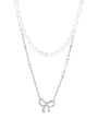 thumb Titanium Steel Imitation Pearl Bowknot Minimalist Necklace 4