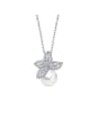 thumb Copper Cubic Zirconia White Flower Classic Necklace 0