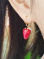thumb 925 Sterling Silver Red Enamel Friut Strawberry  Cute Hook Earring 1