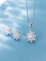 thumb 925 Sterling Silver Cubic Zirconia Minimalist Flower  Earring and Necklace Set 0