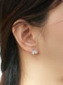 thumb 925 Sterling Silver With White Gold Plated Minimalist Leaf Stud Earrings 1