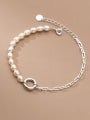 thumb 925 Sterling Silver Freshwater Pearl Asymmetry Geometric Chain Minimalist Link Bracelet 1