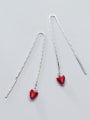 thumb 925 Sterling Silver Enamel Heart Minimalist Threader Earring 3