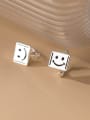 thumb 925 Sterling Silver Square Smiley Cute Huggie Earring 3