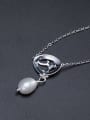 thumb 925 Sterling Silver Imitation Pearl Flower Vintage Necklace 2