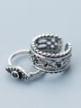 thumb 925 Sterling Silver Punk style carved black diamond Hollow Pattern Free Size Ring 1