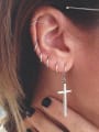 thumb 925 Sterling Silver Smooth Cross Minimalist Hook Earring 1