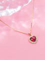 thumb 925 Sterling Silver Synthetic Red Agate Heart Shaped Diamond Necklace 2