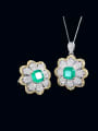 thumb Brass Cubic Zirconia Luxury Flower Ring and Necklace Set 0