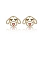 thumb Brass Cubic Zirconia Dog Cute Stud Earring 0
