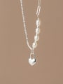 thumb 925 Sterling Silver Freshwater Pearl Heart Minimalist Asymmetric chain Necklace 3