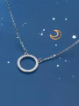 thumb 925 Sterling Silver Rhinestone Simple hollow round pendant Necklace 1