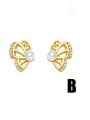 thumb Brass Imitation Pearl Butterfly Heart Cute Stud Earring 3
